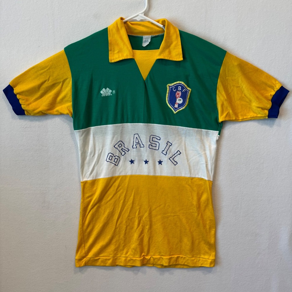 Vintage Dias Sports Brasil Soccer Jersey Green Yellow White #10 Jersey GG M/L